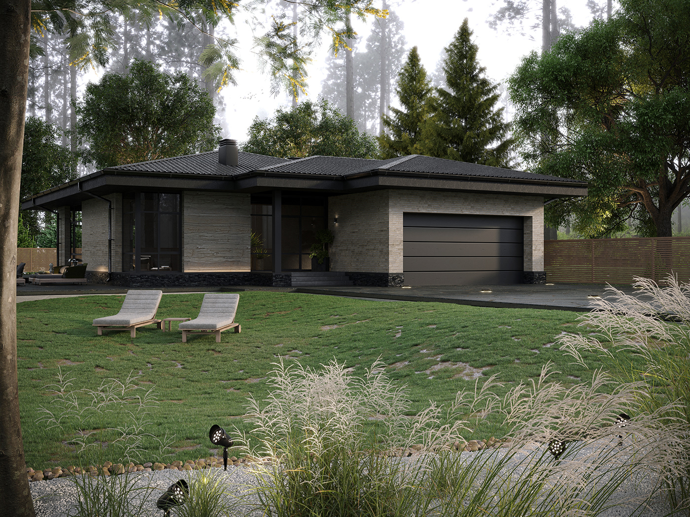 architecture exterior forest forest house house modern pines private house Render visualization
