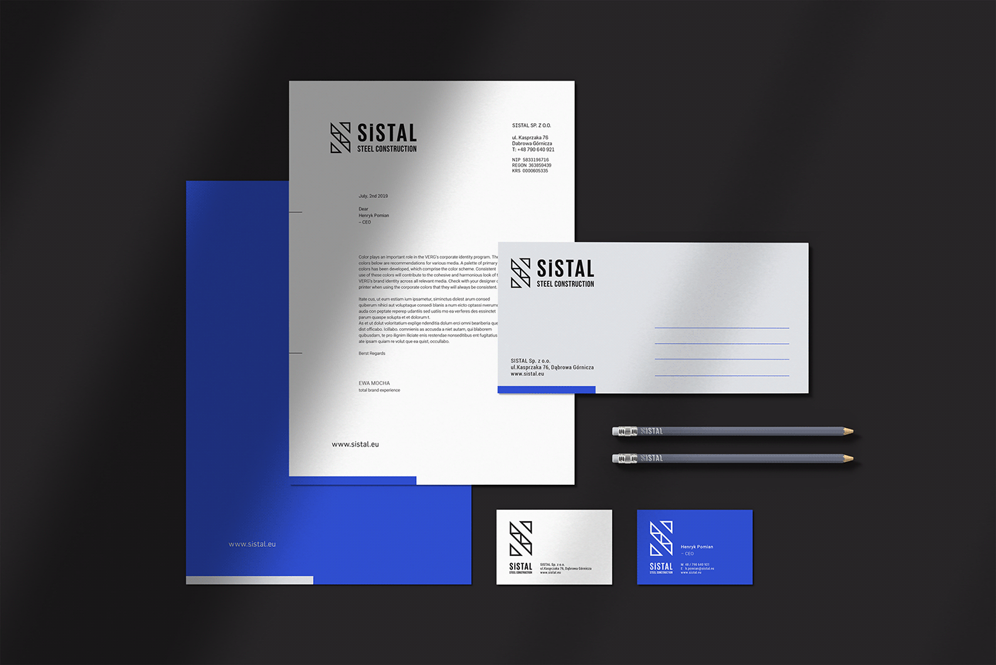 The approved layouts with the primary elements of the SiSTAL stationery system.
