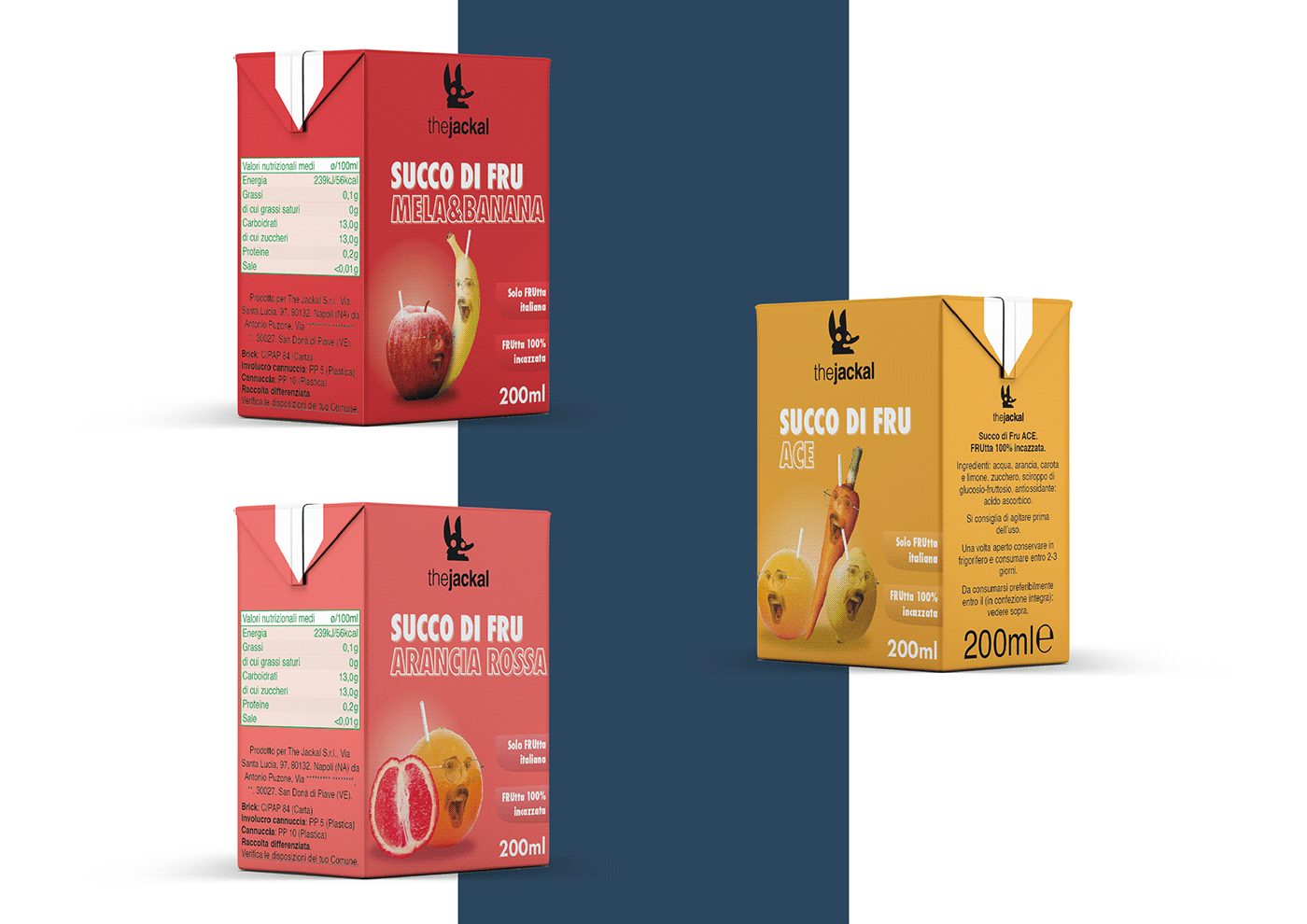 brand Fruit fruit juice juice Packaging product design  succhi di fru the jackal