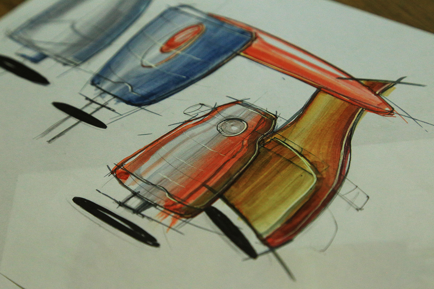 sketching rendering industrial design  copic markers