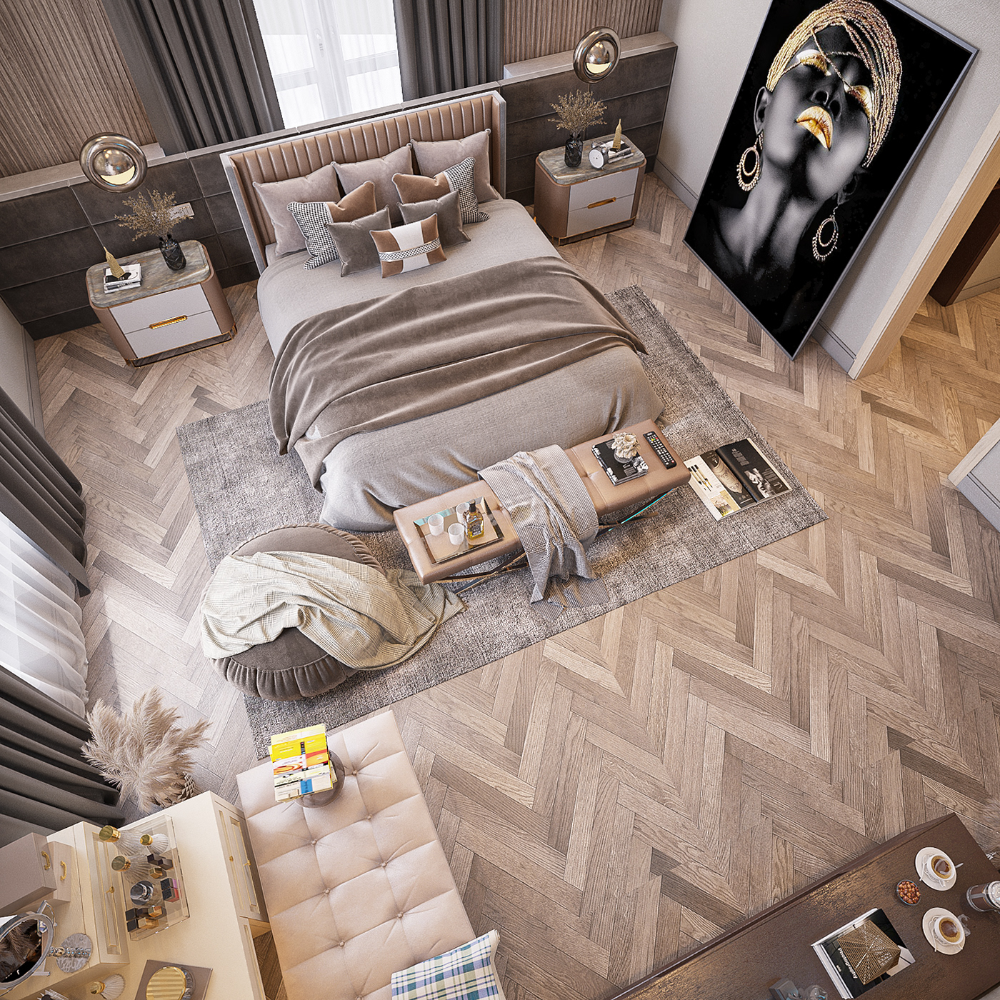 architecture art CGI decor design Interior modern 3D bedroom luxury