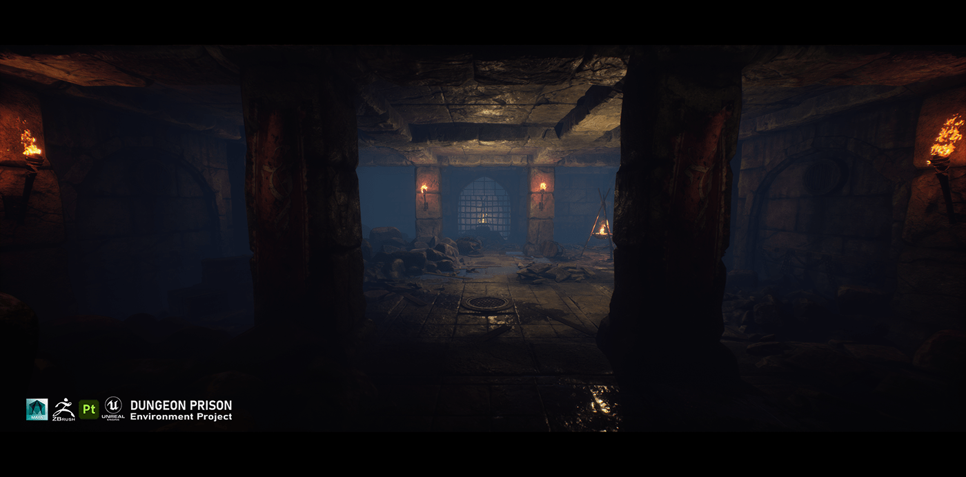 3D Dungeon environment fantasy Level Design Maya UE4 Unreal Engine visualization Zbrush