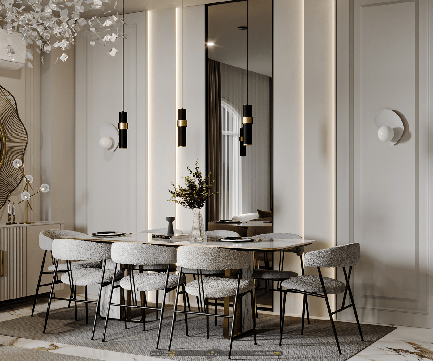 3D visualization corona modern dinning reception living room architecture Piano luxury
