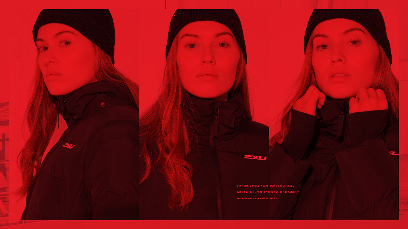 Feel the Heat, 2XU Advertising Winter Campaign.  May Contain Jacket, Clothing, Fashion, Puffer