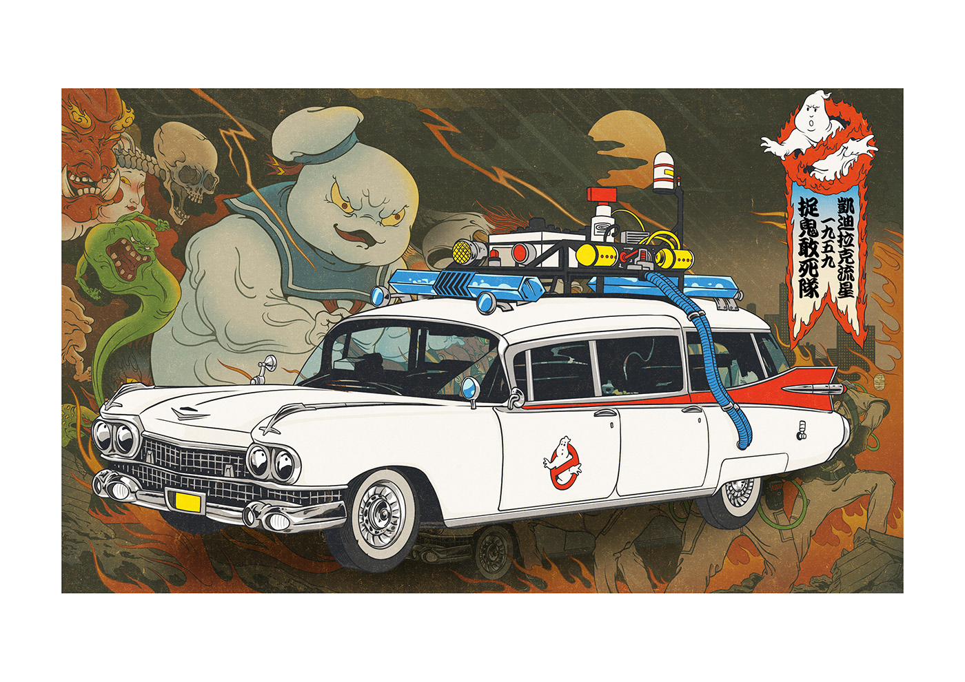 ILLUSTRATION  painting   Drawing  artist artwork movieposter ukiyoe monster Ghostbusters movie art