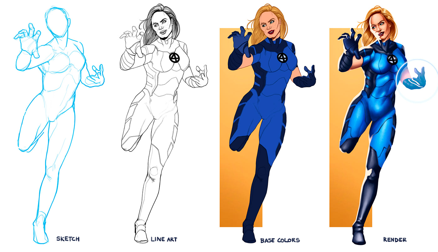 Comic Book Character design  concept art digital marvel Hero Character Digital Art  Fantastic Four