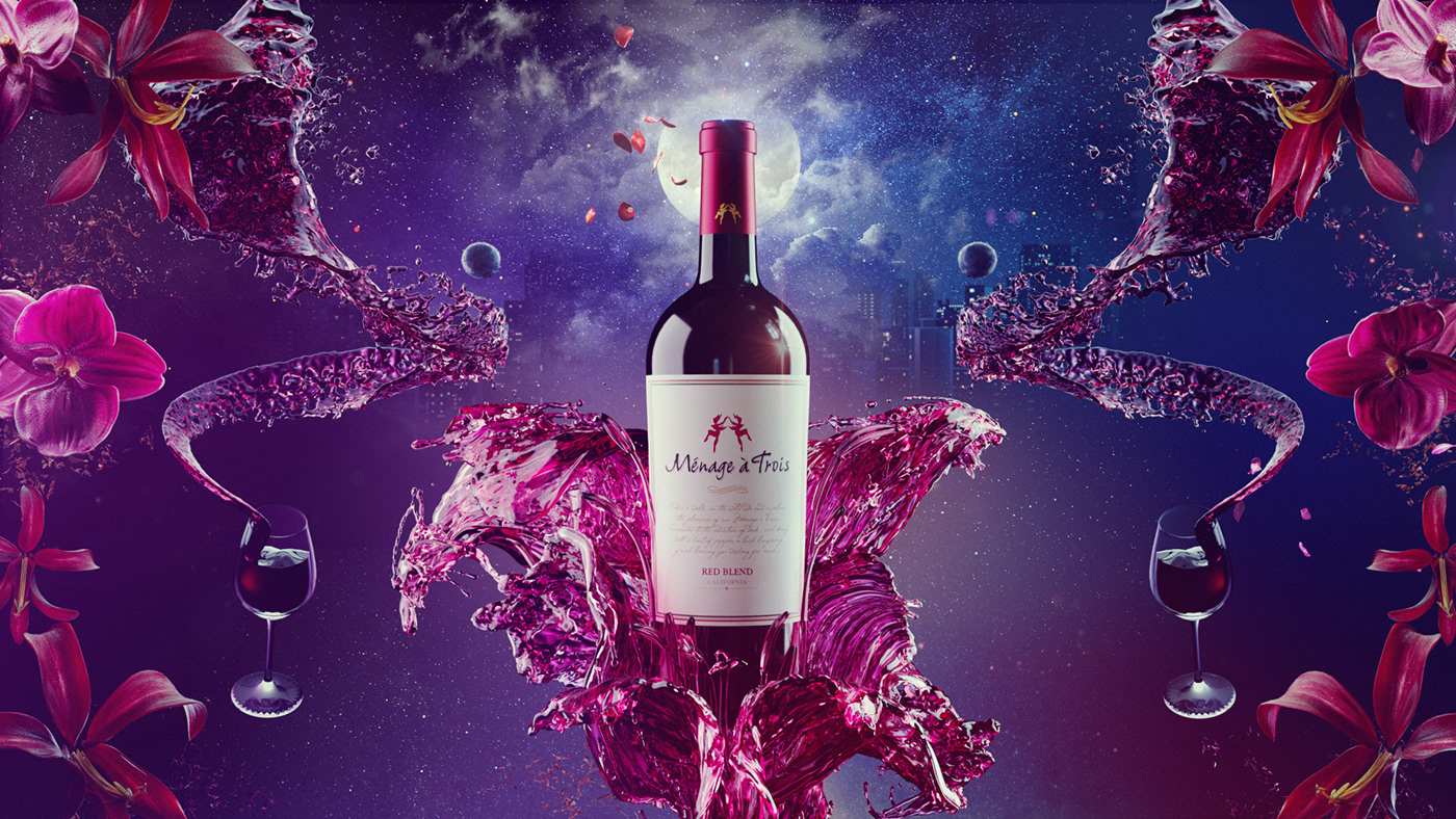 3D Advertising  bottle bottle label Fluid Art fluids fluids simulation identity wine winery