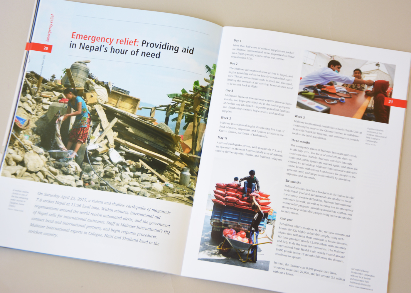 Malteser anual report relief agency charity aid organization Development Aid Humanitarian red infografics finacial report