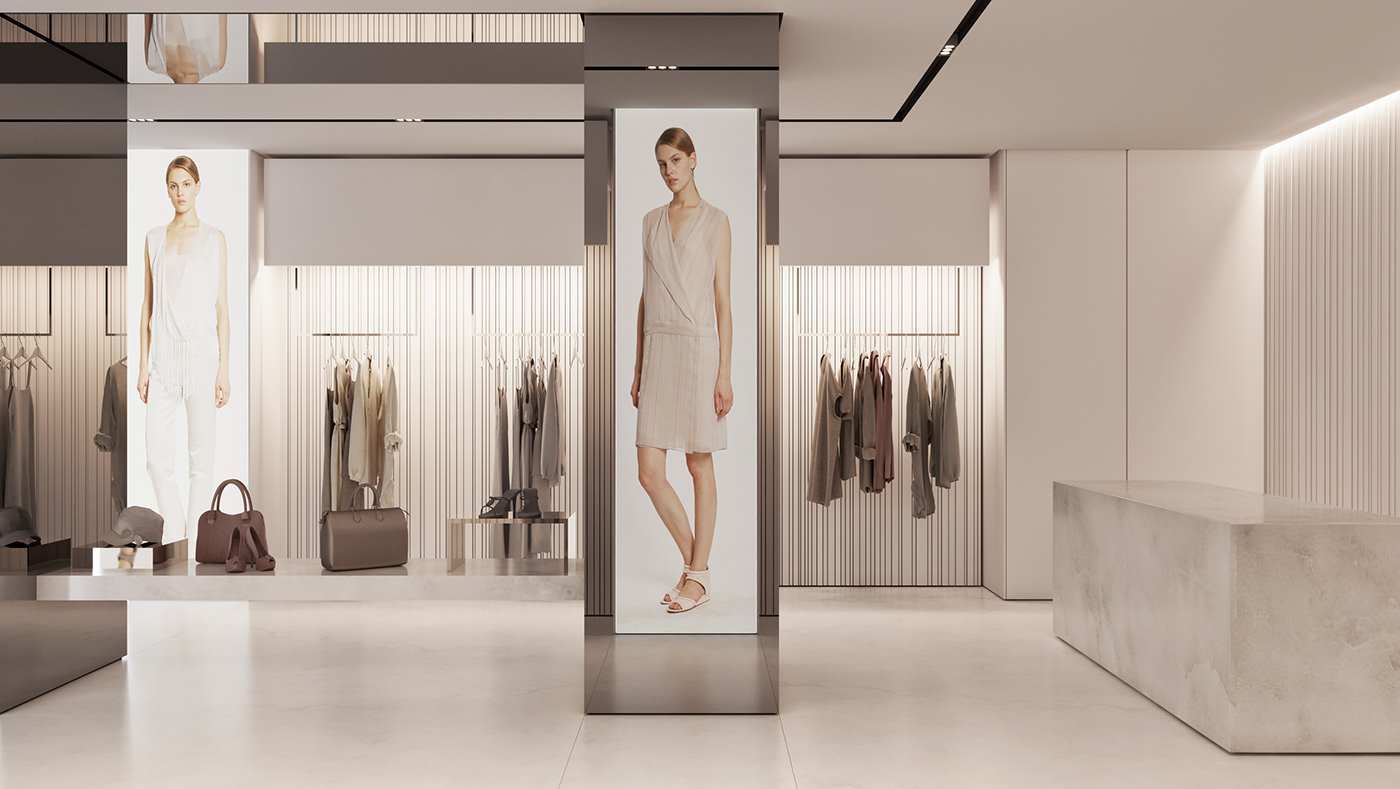 3D Visualization architecture Calvin Klein CK Fashion  Interior minimum modern shop store