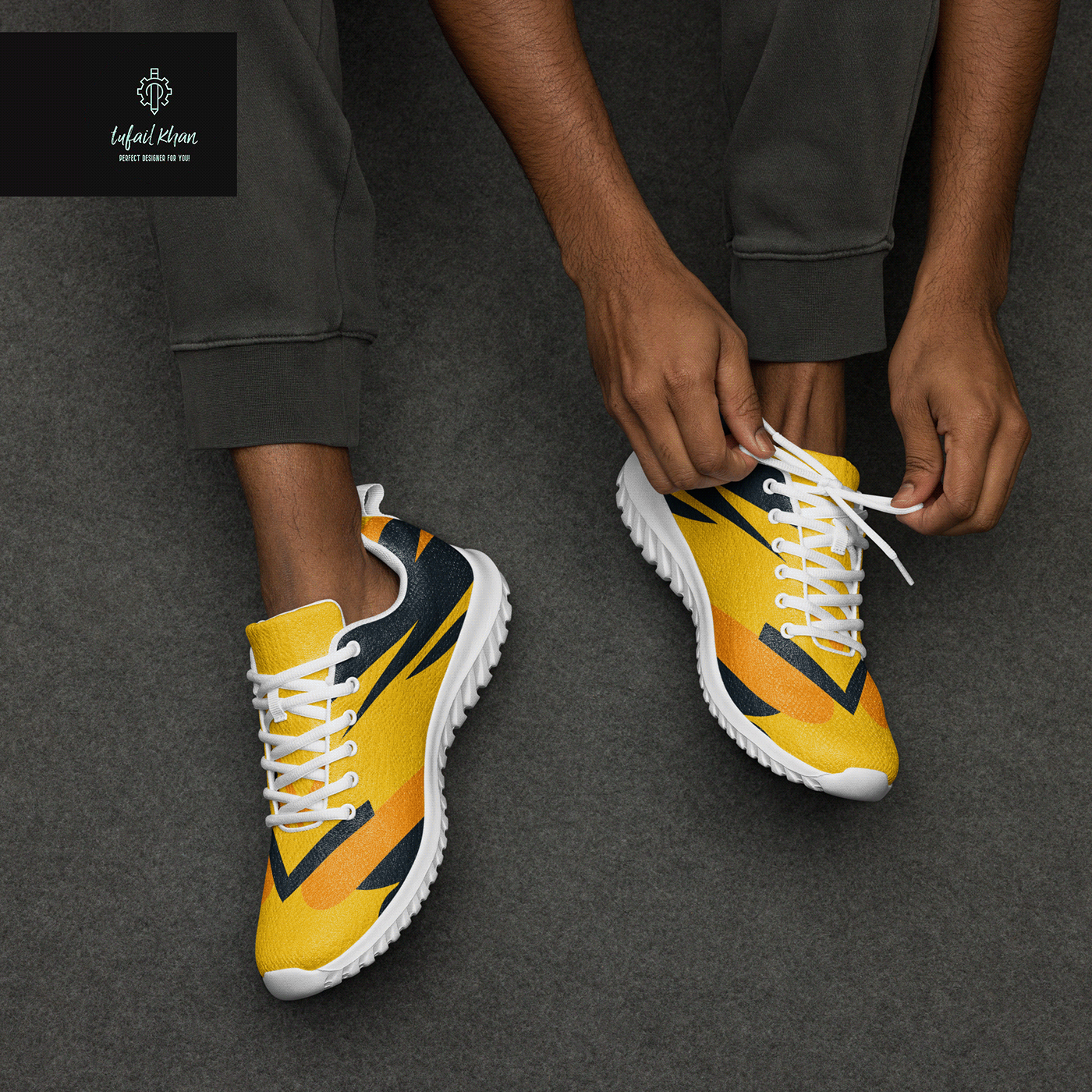 yellow, orange and black men's athletic shoes design.