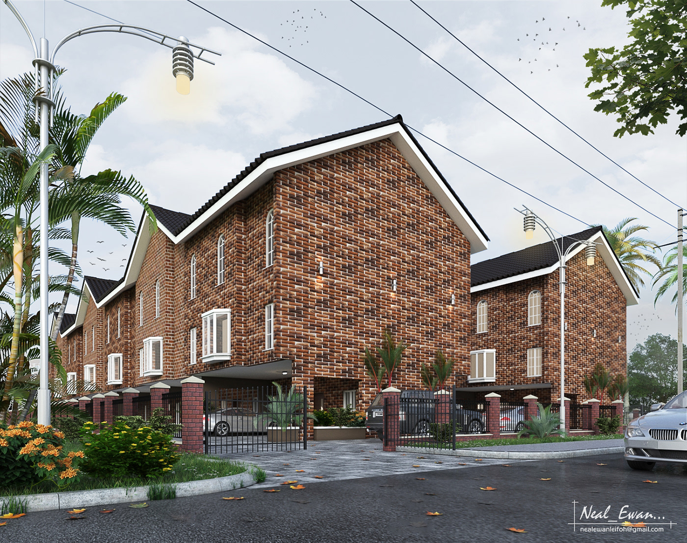 brick terrace residential housing visualization 3dsmax vray revit photoshop Render