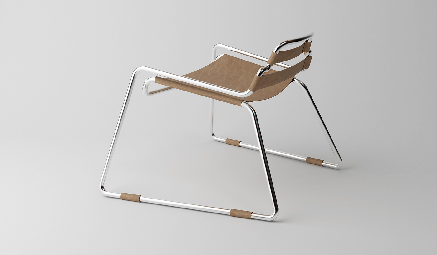 leather metal tubular Interior chair Inox minimalist