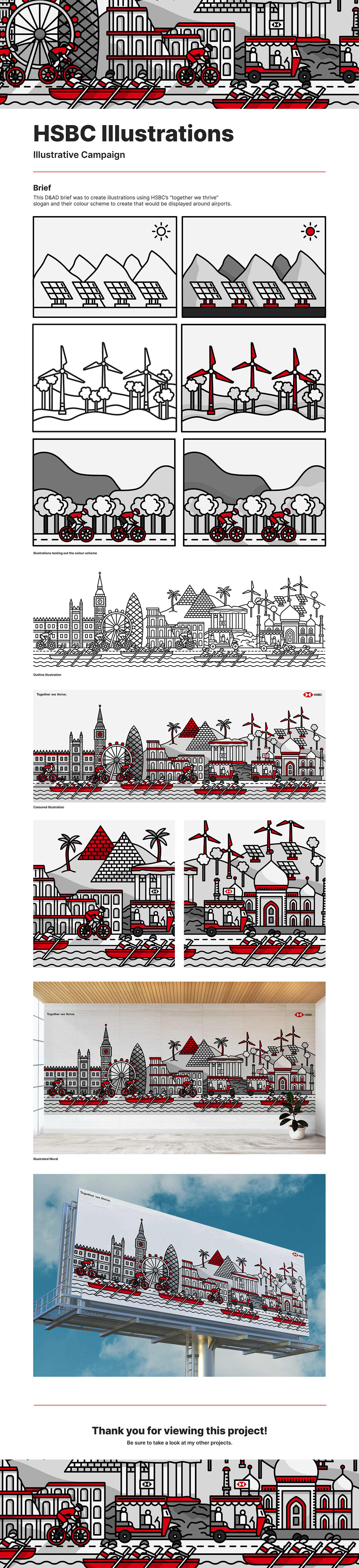 city D&AD graphic design  HSBC illustrate ILLUSTRATION  Illustrative Illustrator monotone Travel