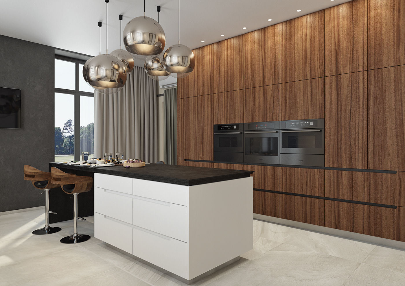3ds max architecture archviz interior design  kitchen modern Render visualization wood wooden house