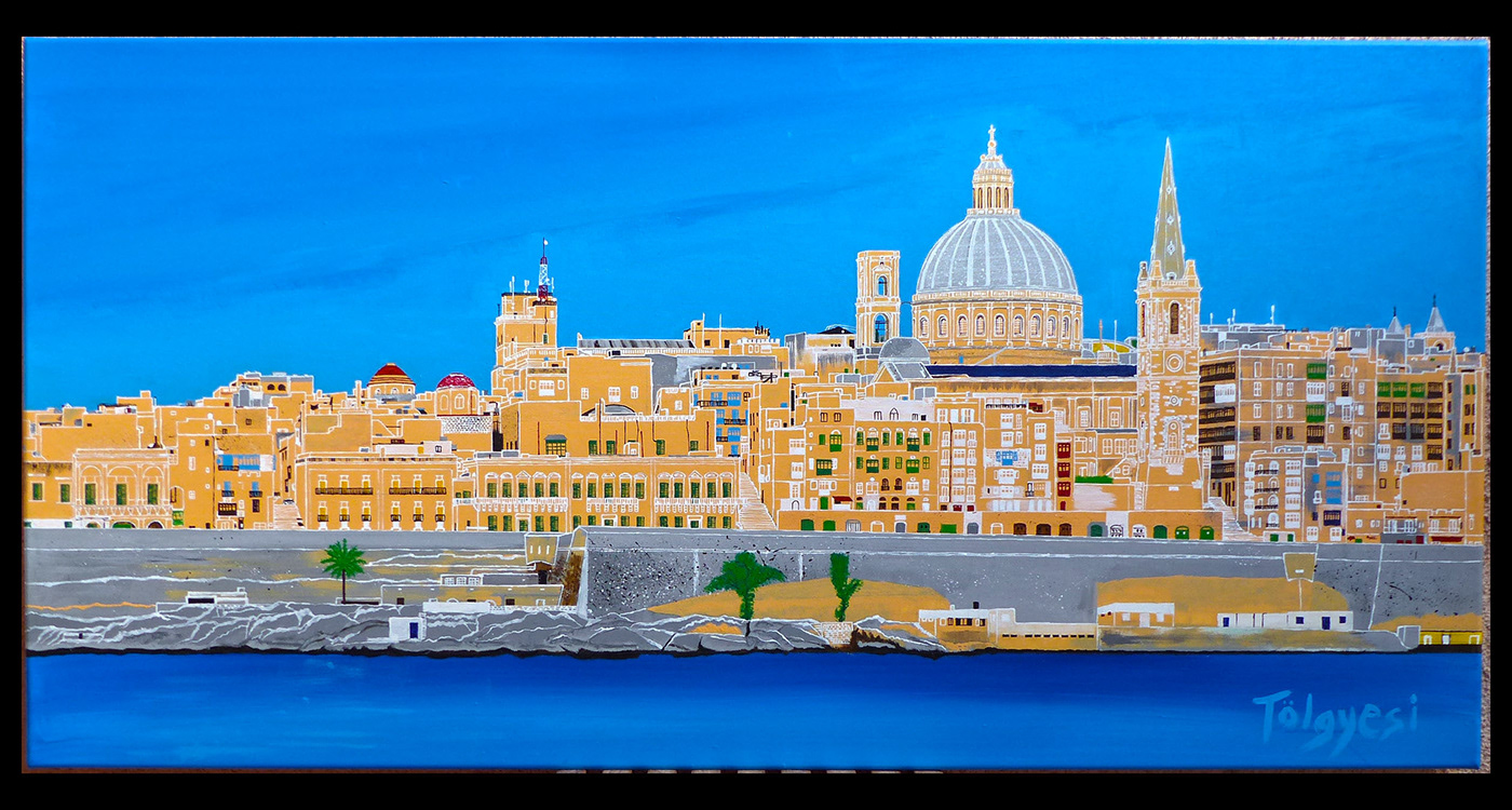 acrylic architecture basilica buildings city malta painting   Valletta view