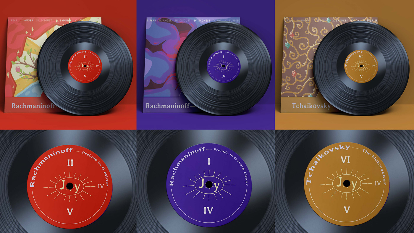Mockups of vinyl records packaging design, cover art, illustrations, abstract art, music design