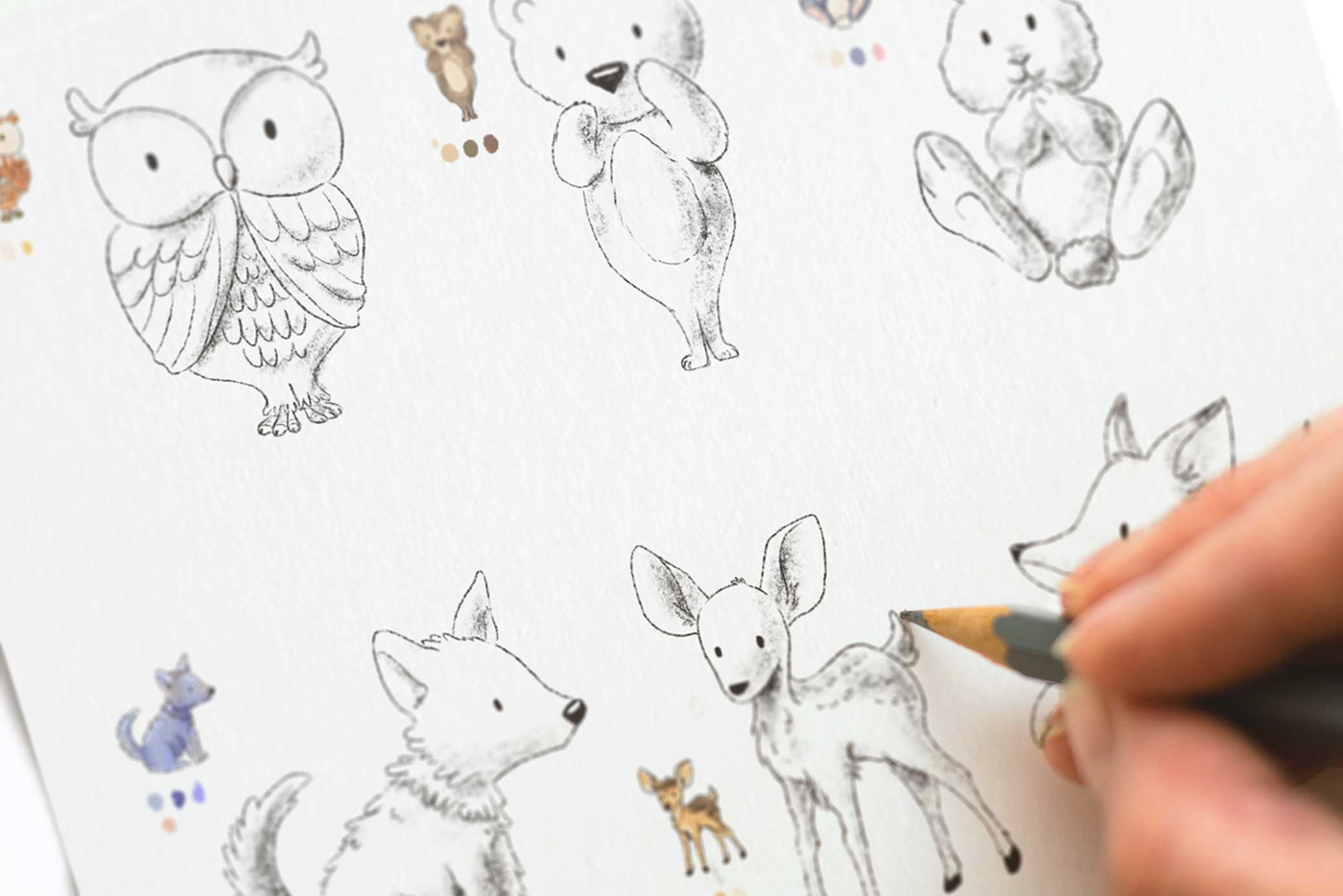colored pencils FOX ILLUSTRATION  lettering nursery nursery art owl rabbit watercolor woodland animal