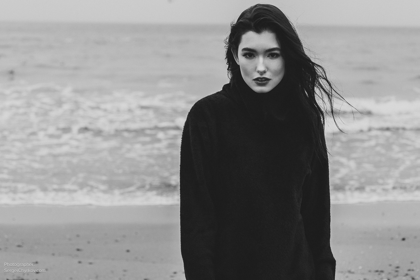 sea beach black and white mood portraits Outdoor