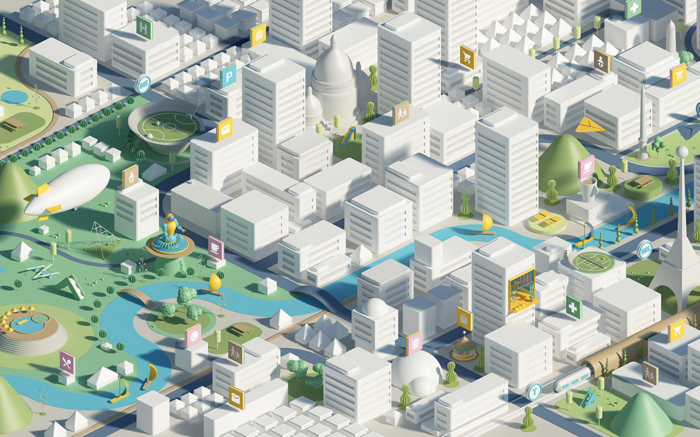 city building Landscape skyline Playground 3D CGI c4d