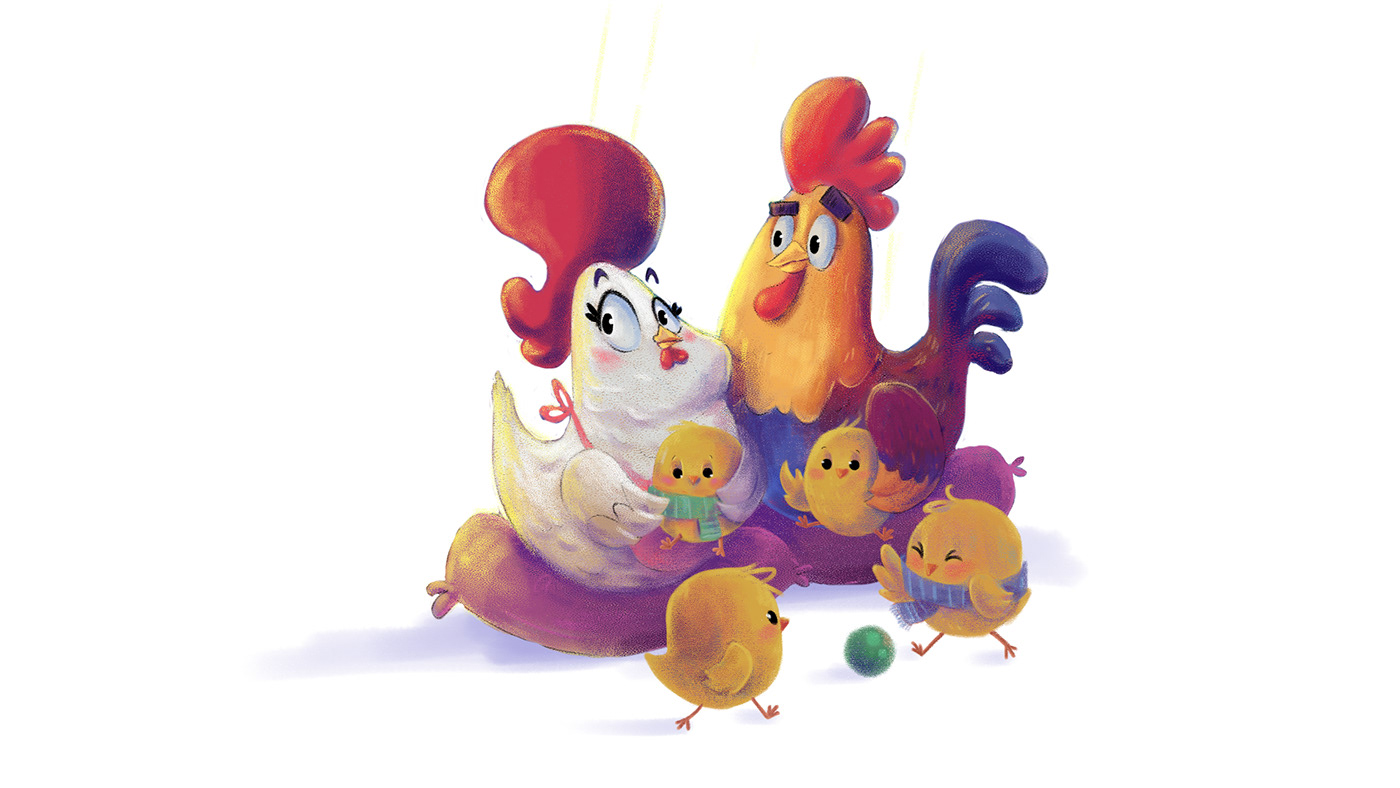 animals cartoon Character design  chicken children's book Digital Art  farm ILLUSTRATION  painting   Rooster
