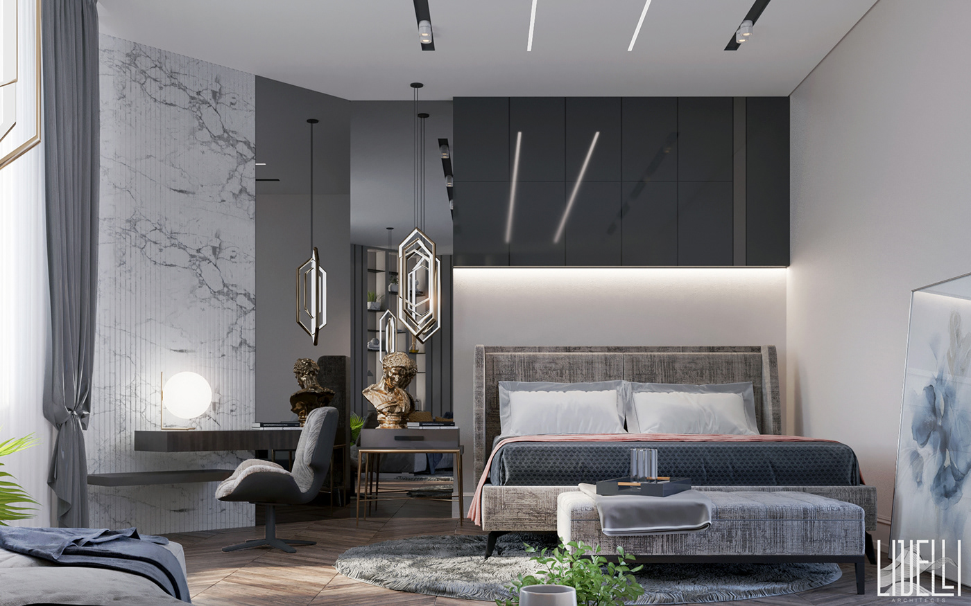 Villa Interior luxury dubai gold bedroom Master free scene download