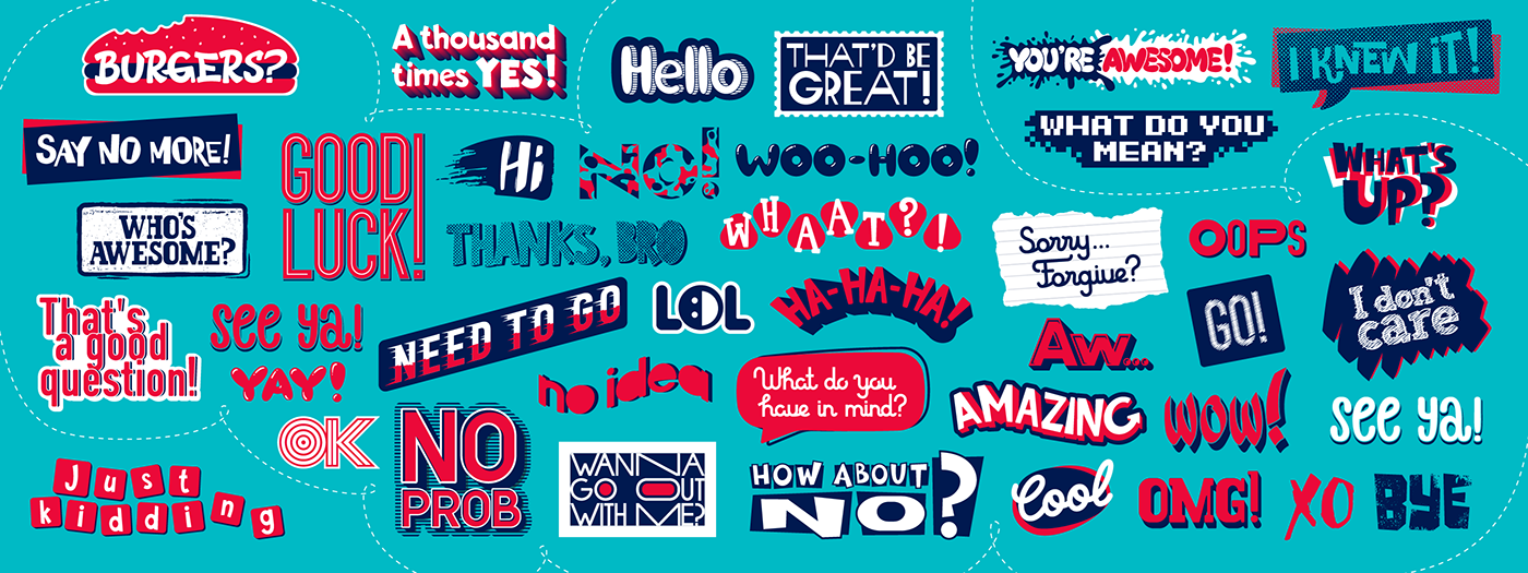 ILLUSTRATION  stickers messenger phrases Calligraphy   lettering vector