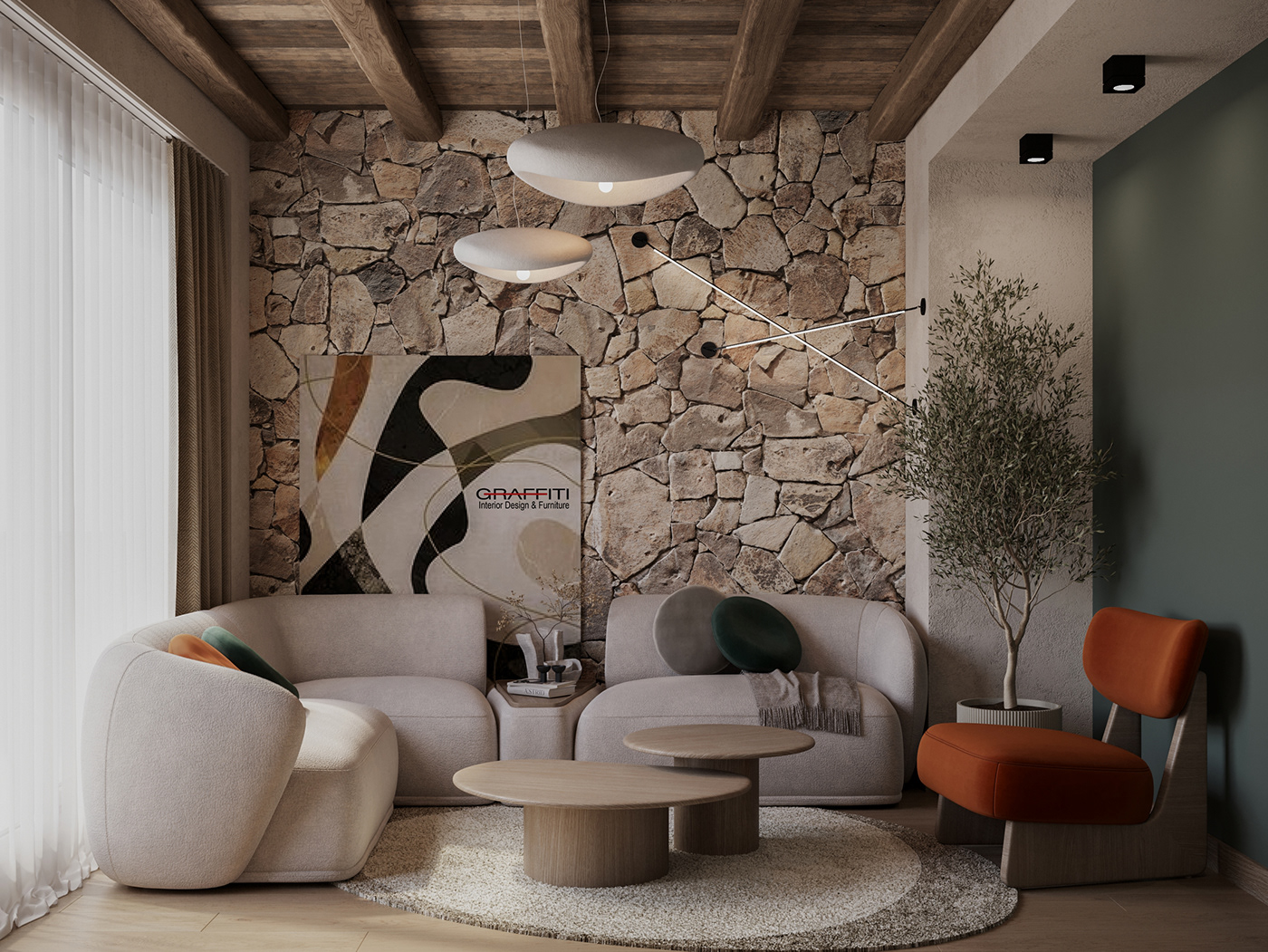 Scandinavian interior design  corona living room design stone Nature minimal visualization room
