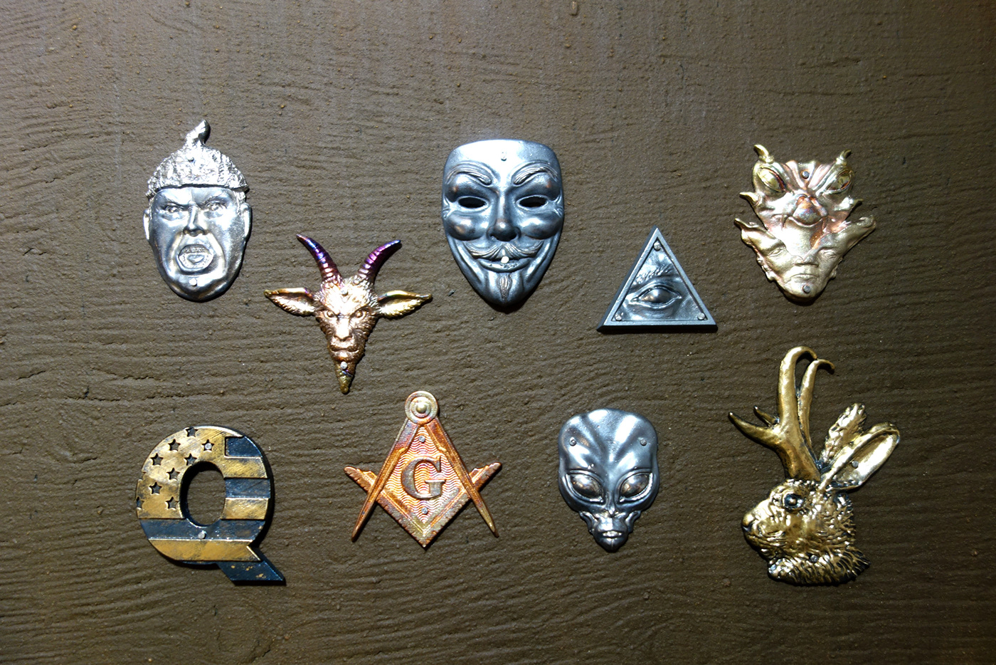 anonymous Baphomet grey alien guy fawkes jackalope masonic pendants qanon reptilian silver jewelry