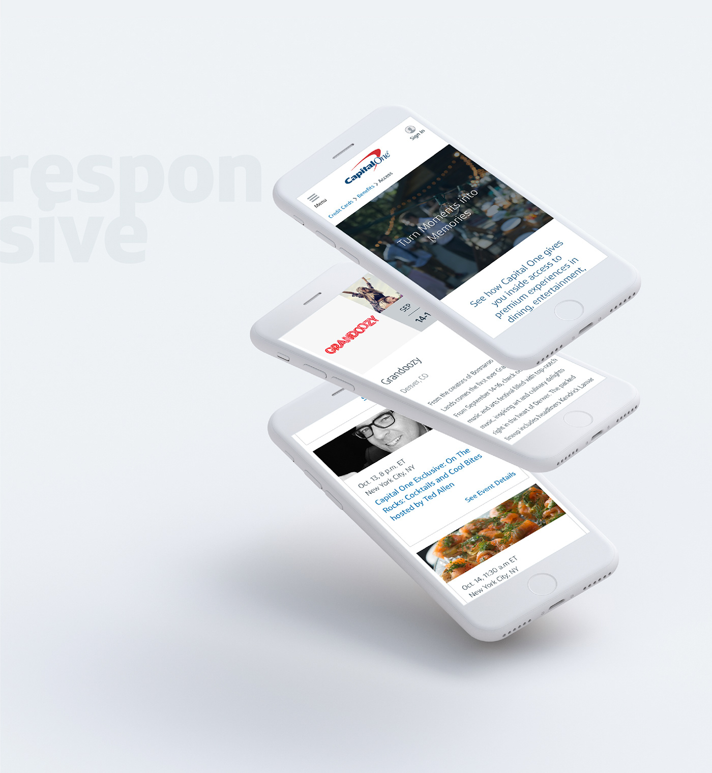 ux UI Capital One Web Design  mobile Responsive wireframes Events sponsorships