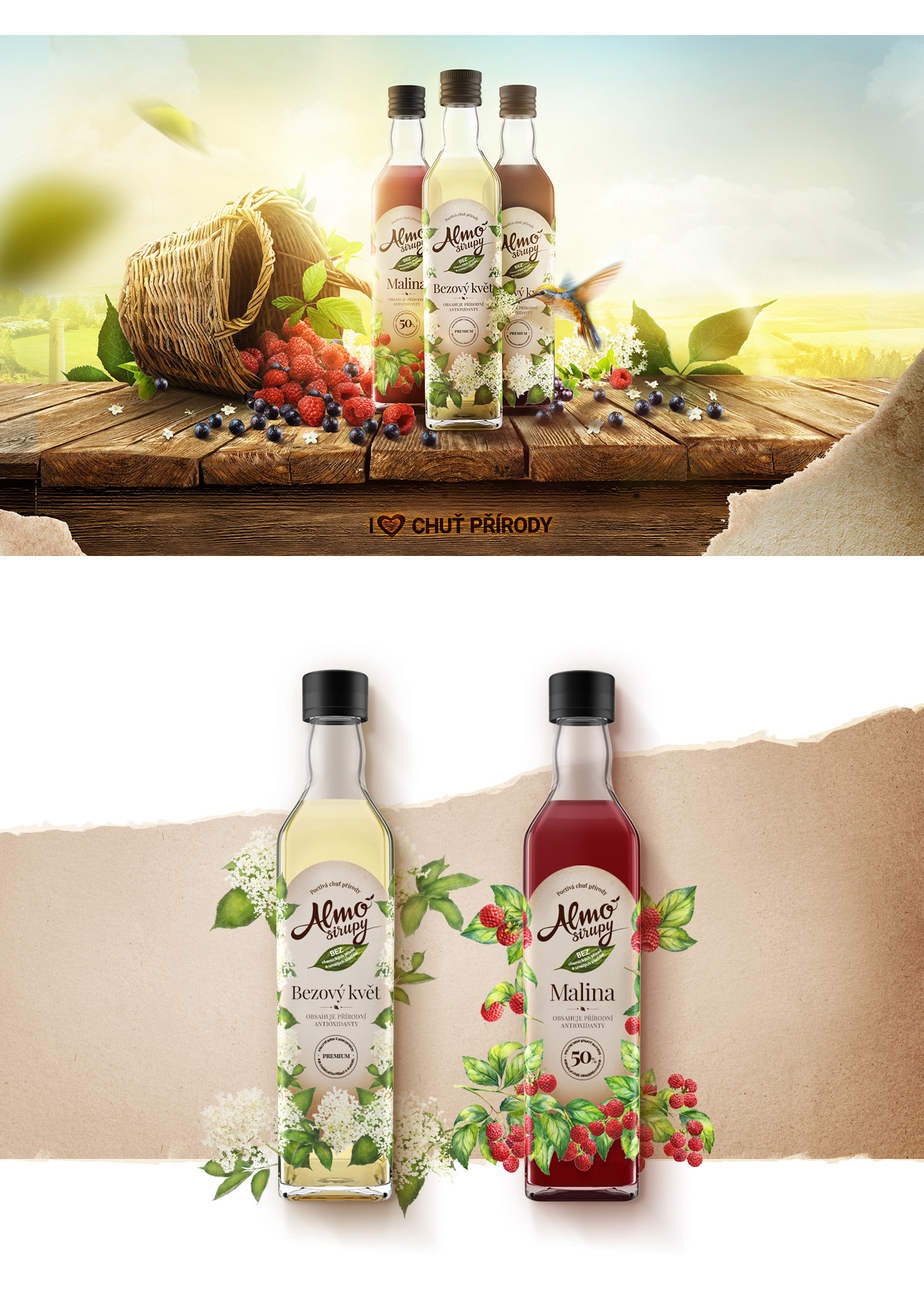 syrup Fruit natural bio taste Nature bottle package CGI fresh