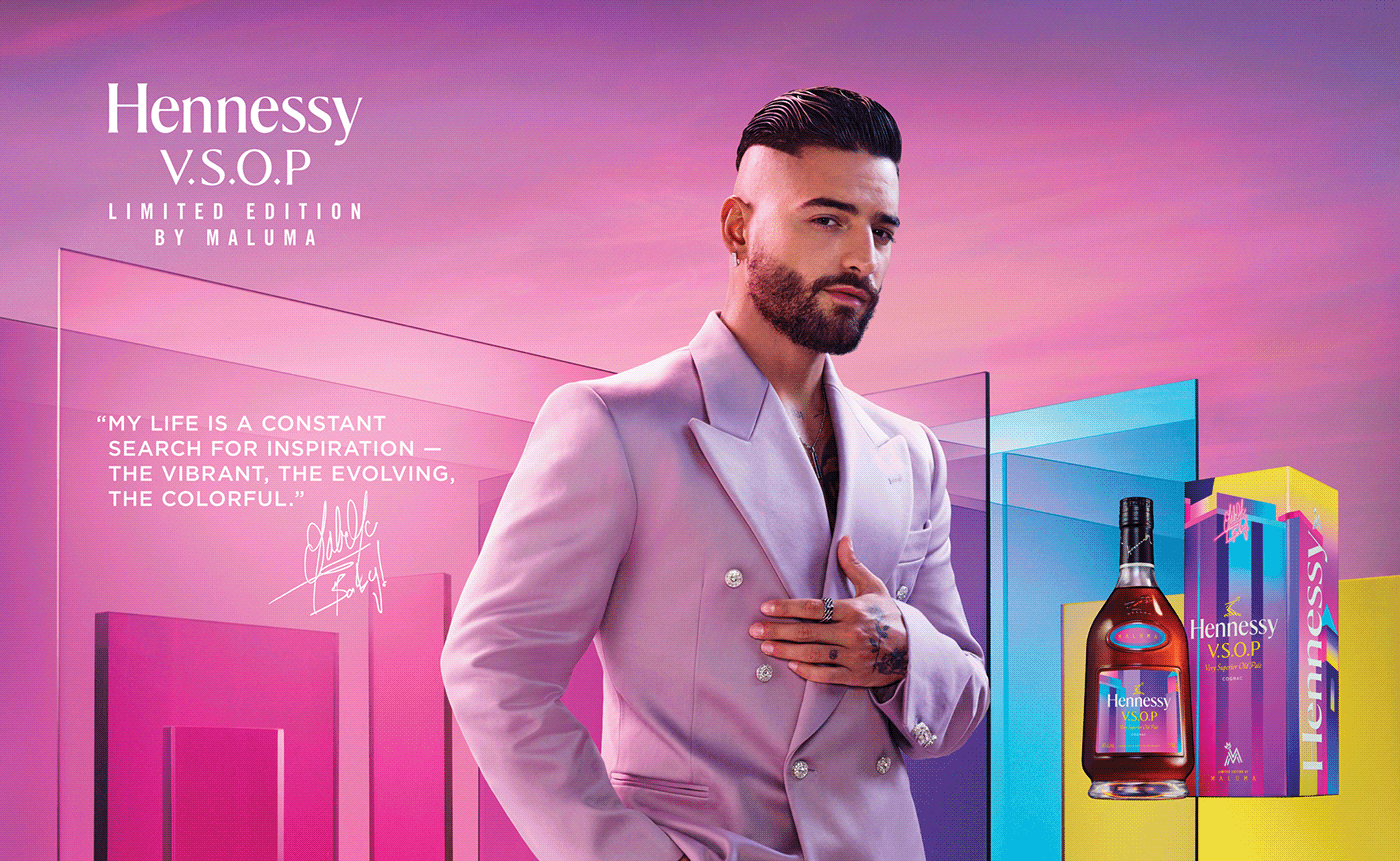 Advertising  alcohol bottle Cognac Hennessy VSOP key visual limited edition maluma Packaging Spirits