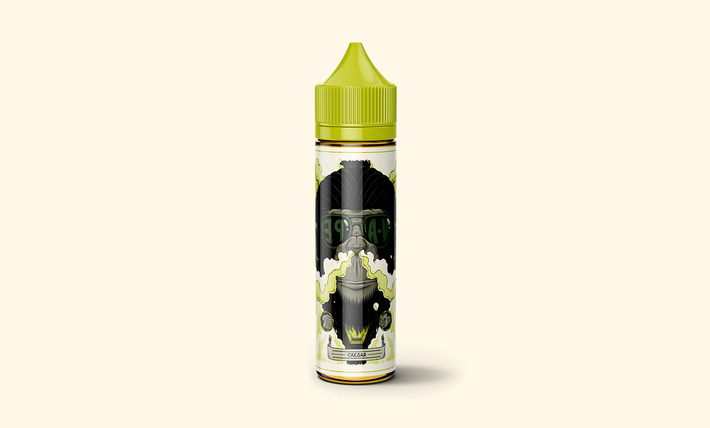 Vape vaping apes monkeys characters labels bottles rip trippers illustrations clouds
