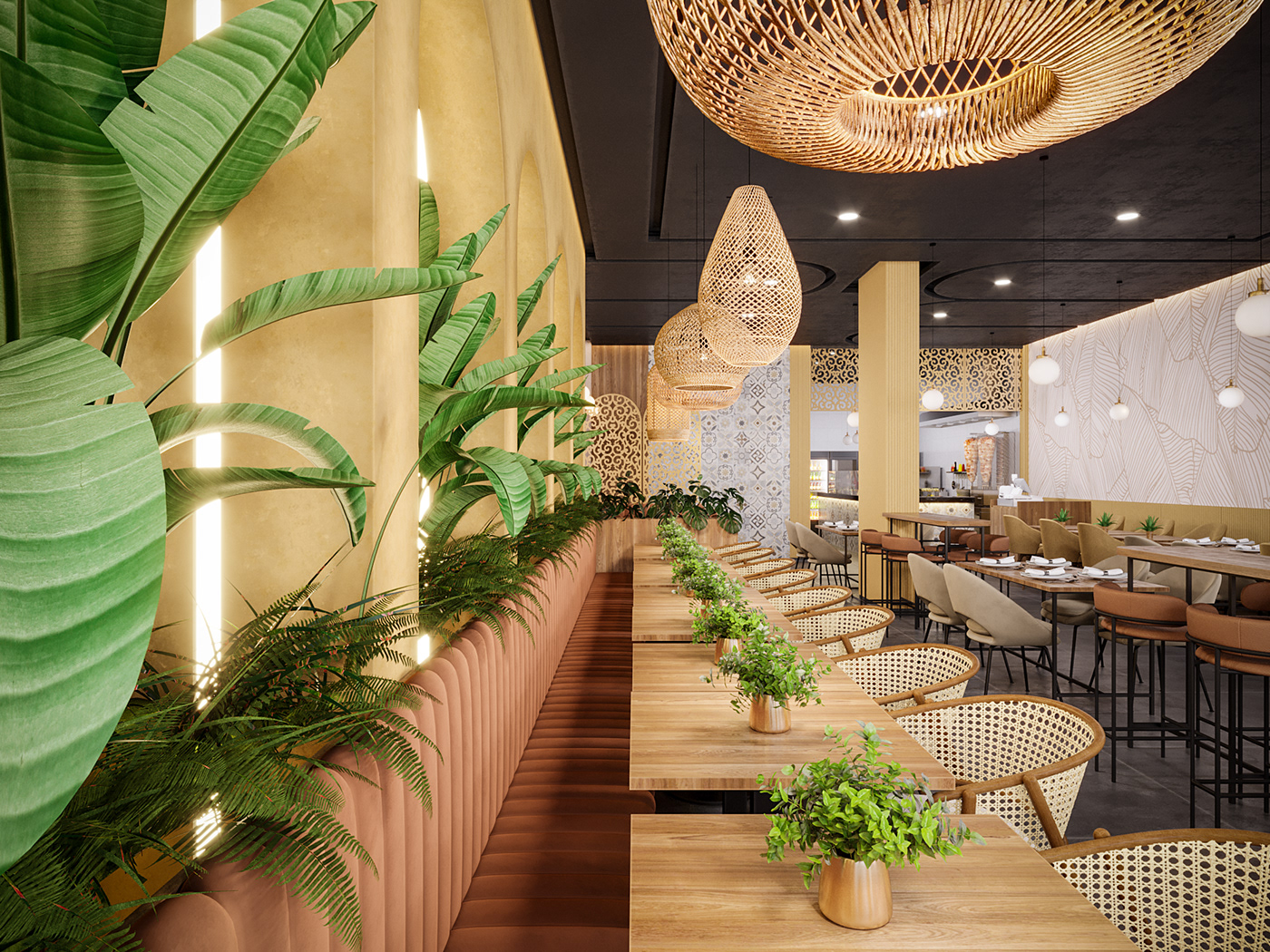 3D 3ds max architecture Fast food Food  interior design  Render restaurant shawarma visualization