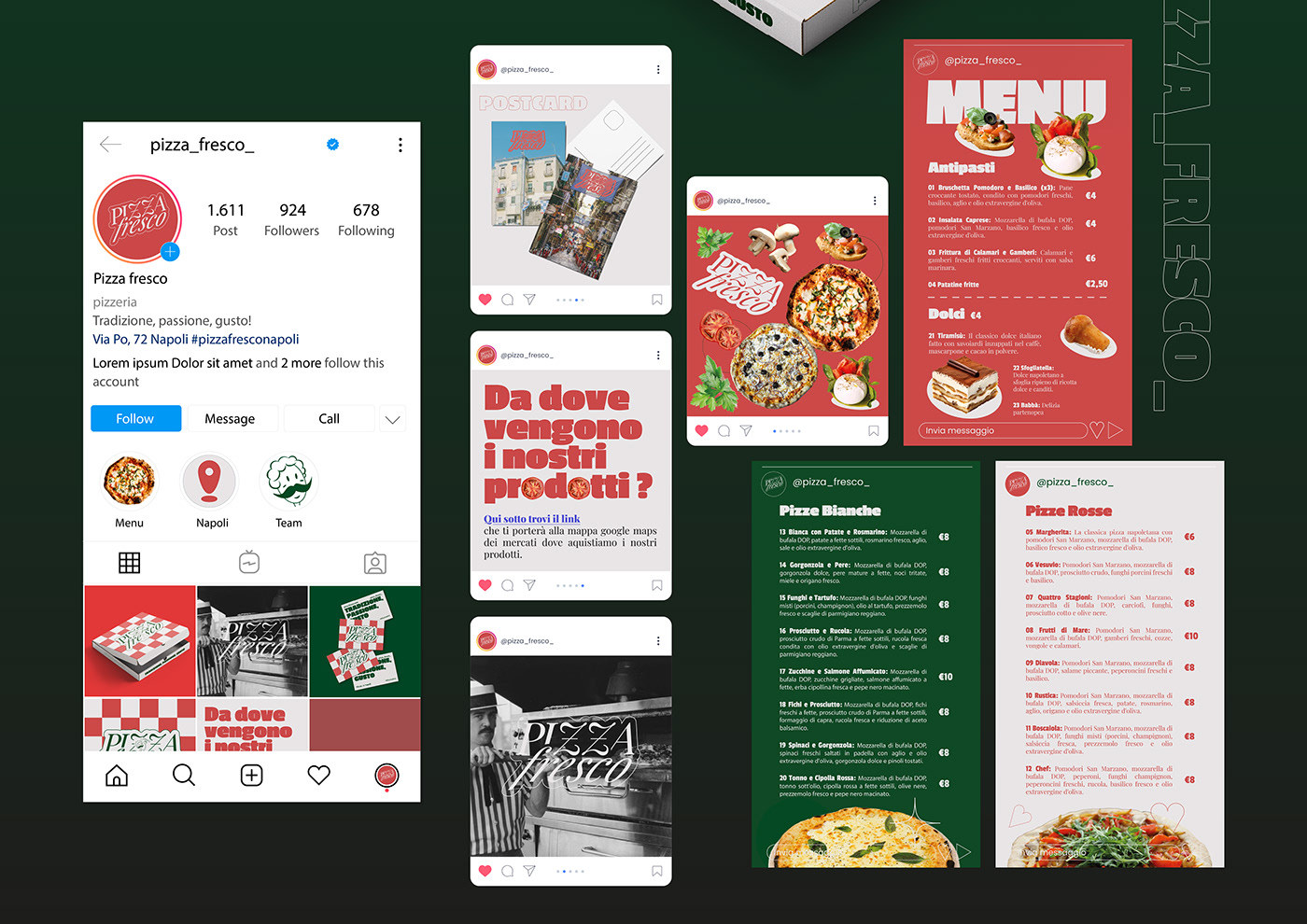 Pizza NAPOLI logo brand identity Graphic Designer Socialmedia visual identity Mascot resturant graphic design 
