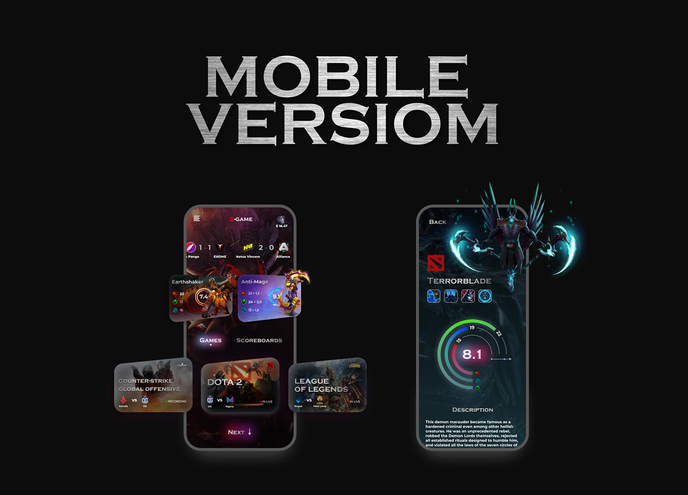 art design dota2 game mobile phone UI ux