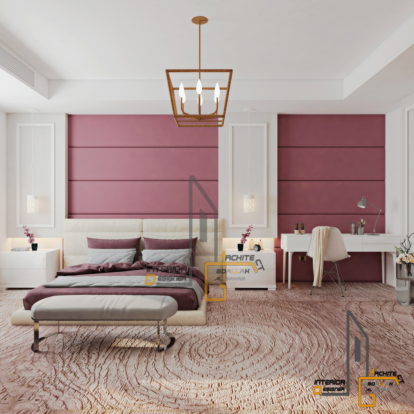 interior deign girl bedroom pink vray visualization colour architecture