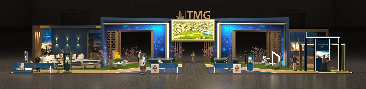 Talaat Moustafa Group TMG booth pavilion booth design Exhibition  Exhibition Design  exhibition stand 3D cityscape