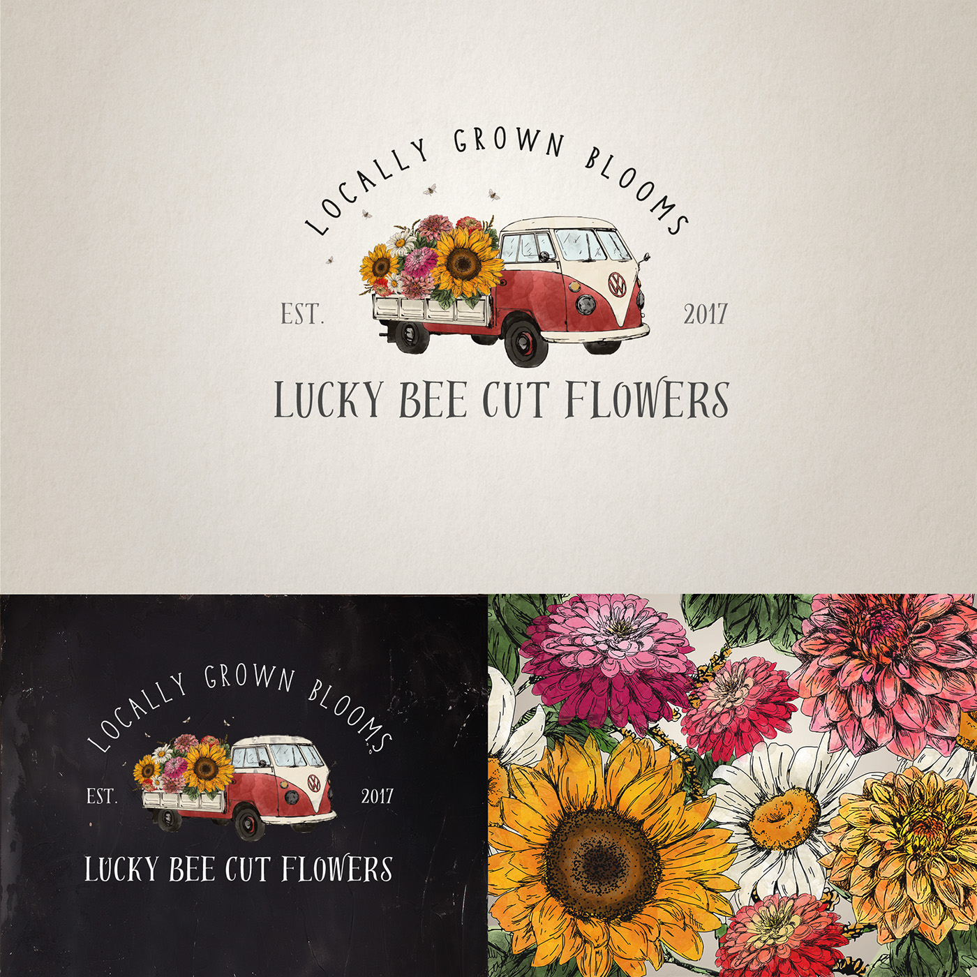 flower logo handmade vintage painting   identity Truck Drawing  ILLUSTRATION  branding 