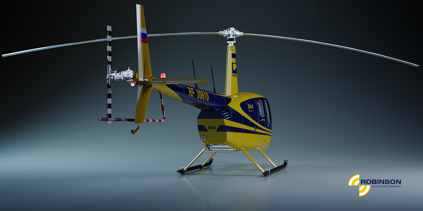modeling maping texturing visualization helicopter Robinson R44 3D Advertising  industrial design 