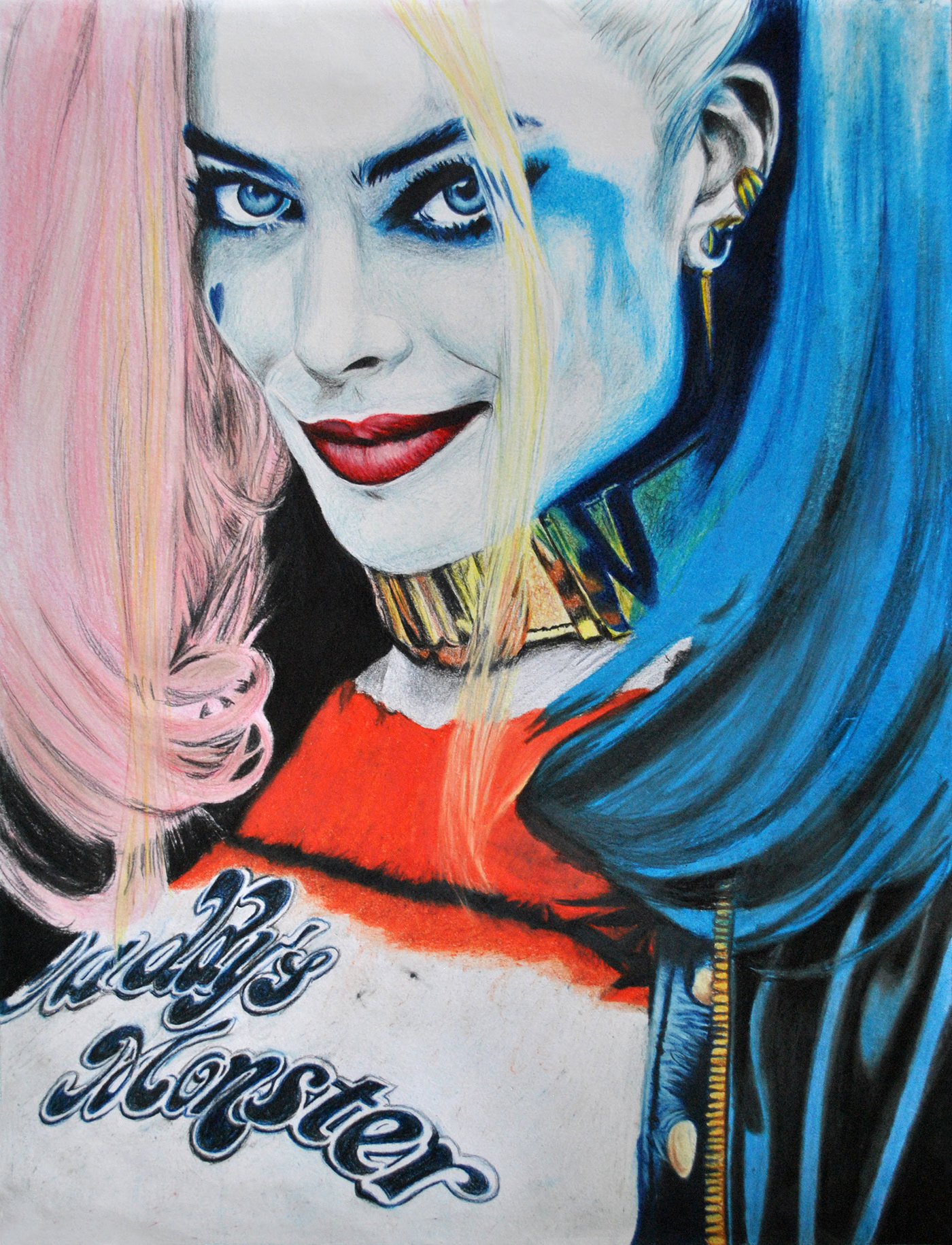 harley quinn Margo Robbie suicide Squad color pencil Drawing 