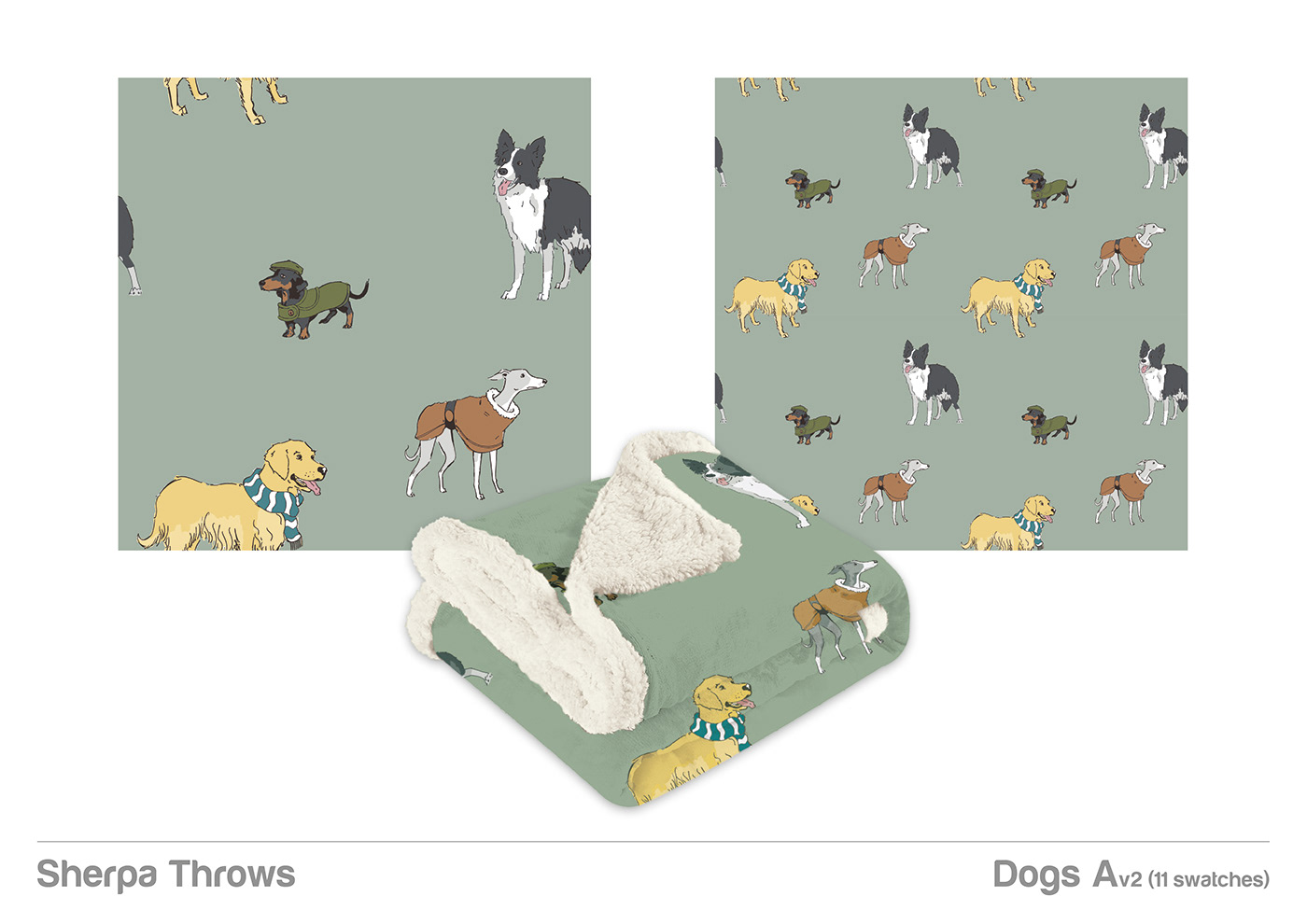 border collie dachshund dogs golden retriever ILLUSTRATION  Pattern Work sherpa throws Textile Designs textile print Whippets