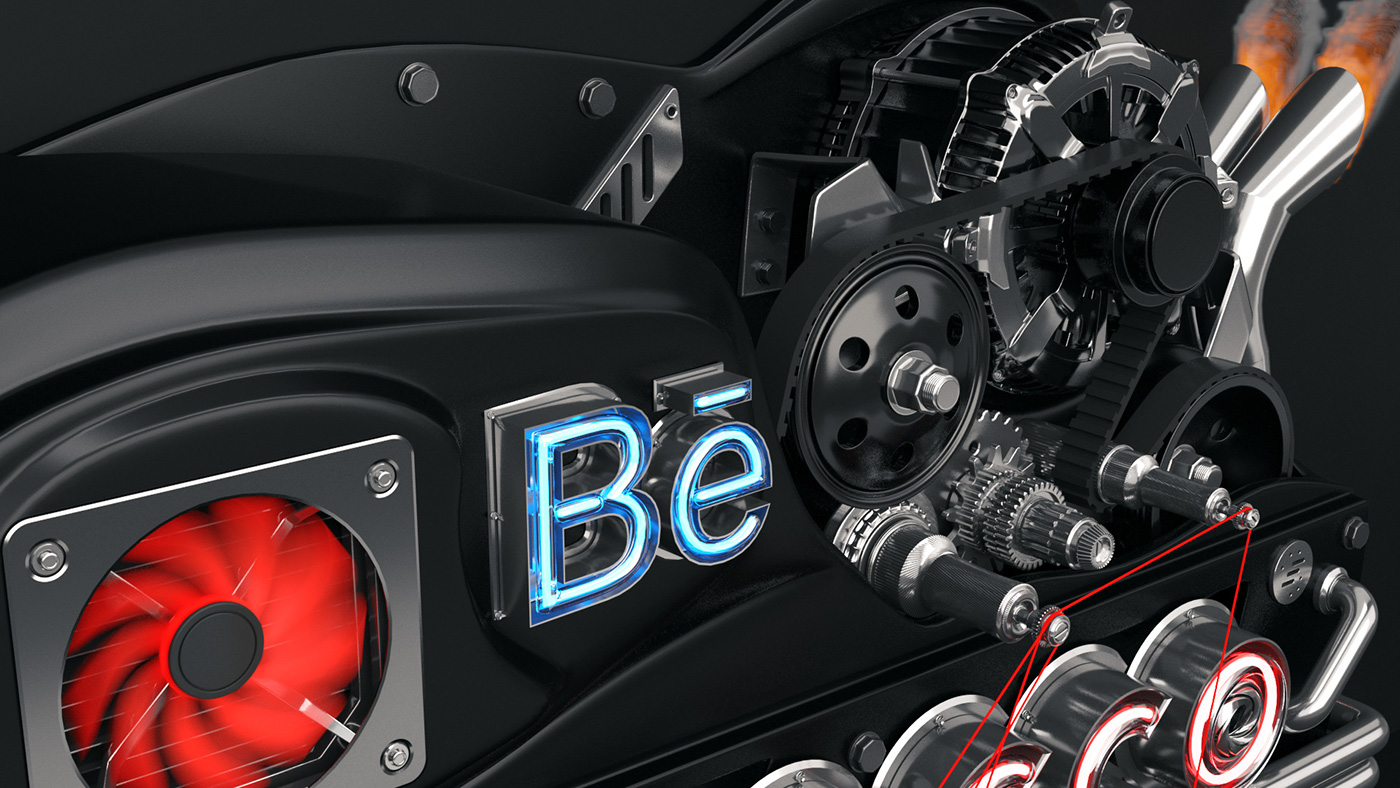 engine typography   Render 3D art design vray CGI