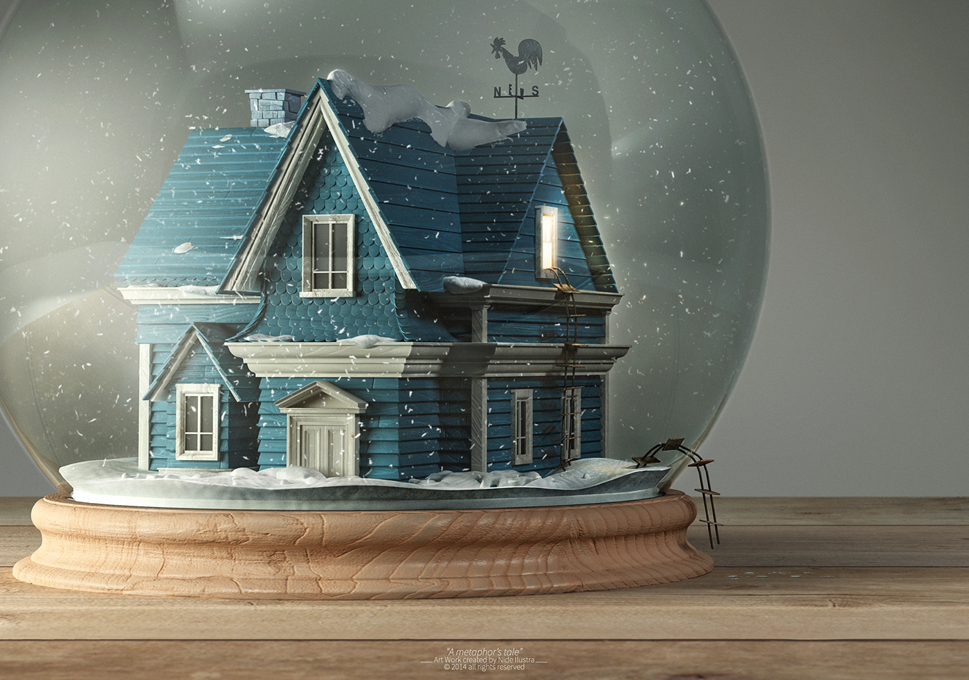 3D texturing rendering snow snowglobes metafora story colonial house tale Inspiration Is