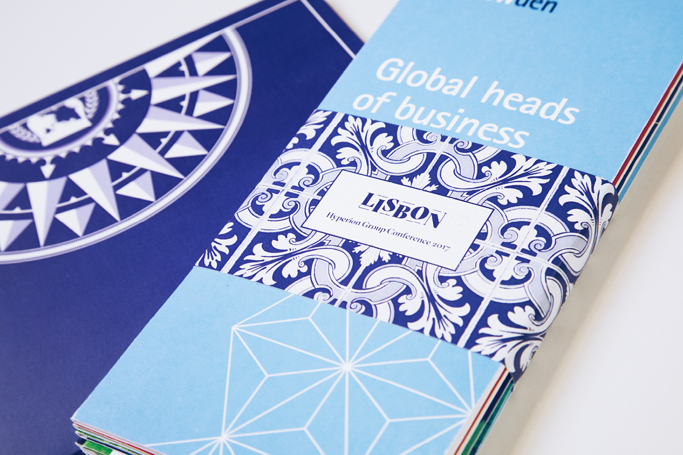 branding  Lisbon blue tiles border serif conference