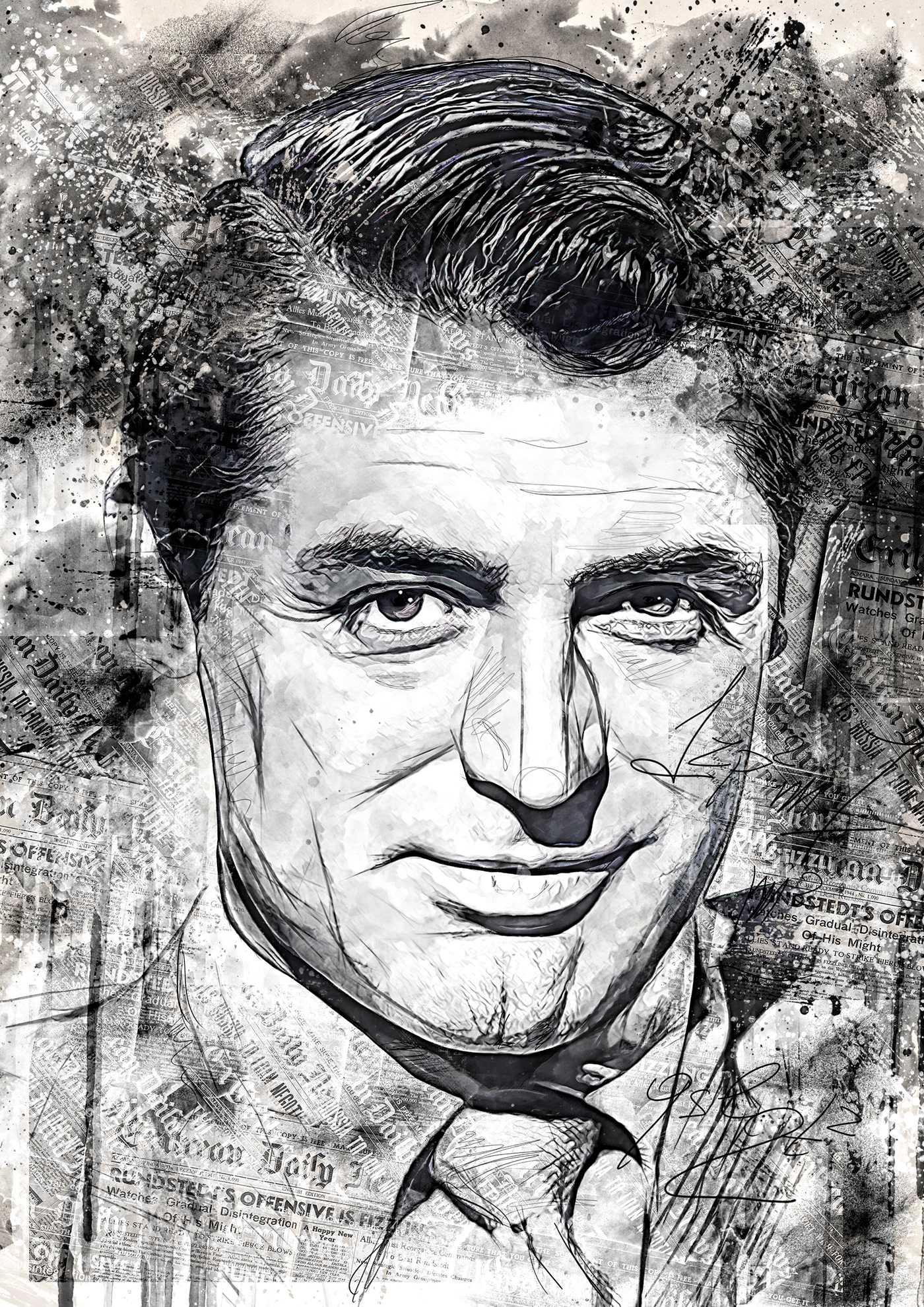 actor portrait Celebrity hollywood Film   Cinema movie digital illustration Cary Grant portrait illustrations
