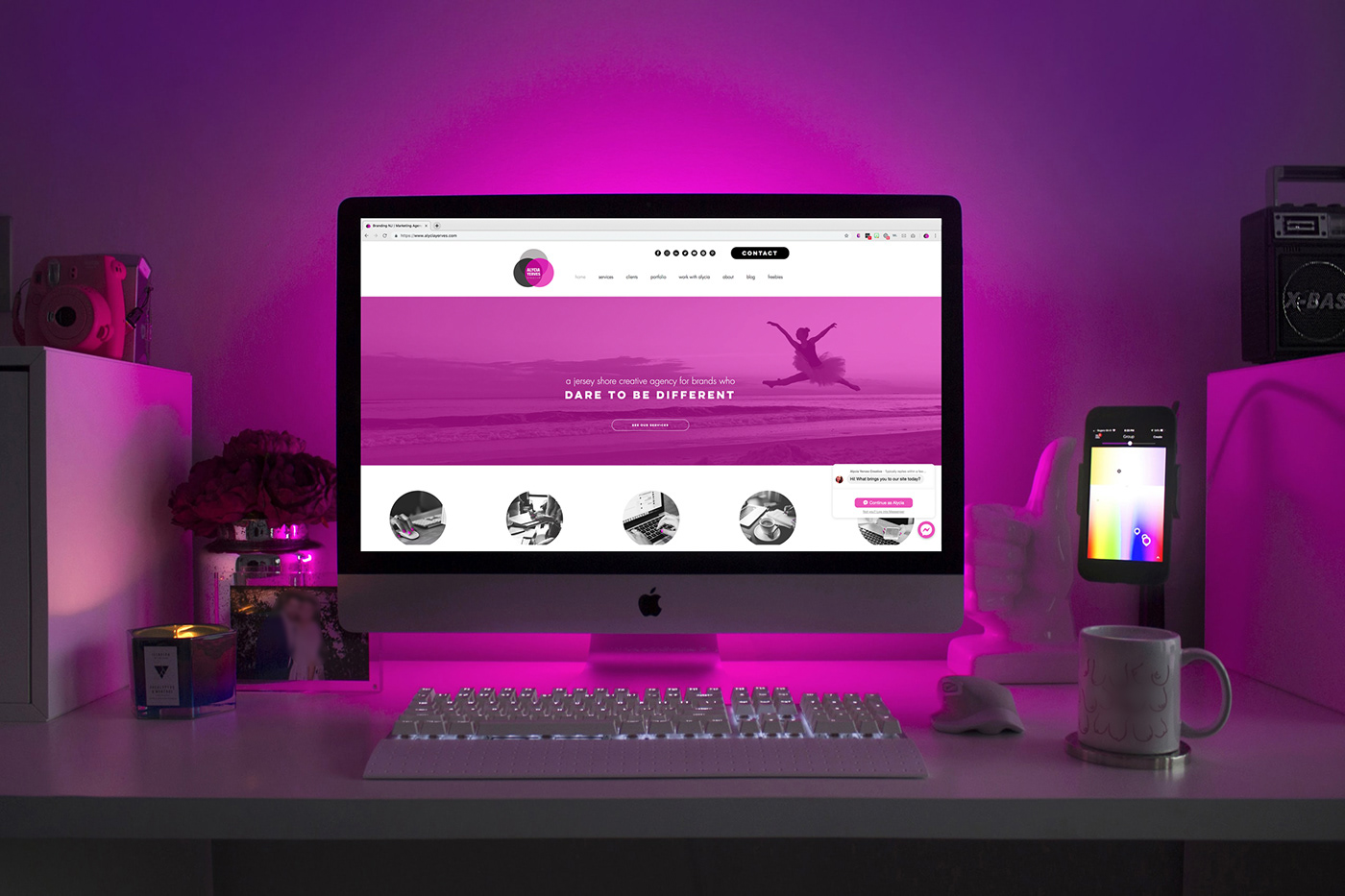 Web Design  Website Design web development  graphic design  pink branding  desktop Mockup wix