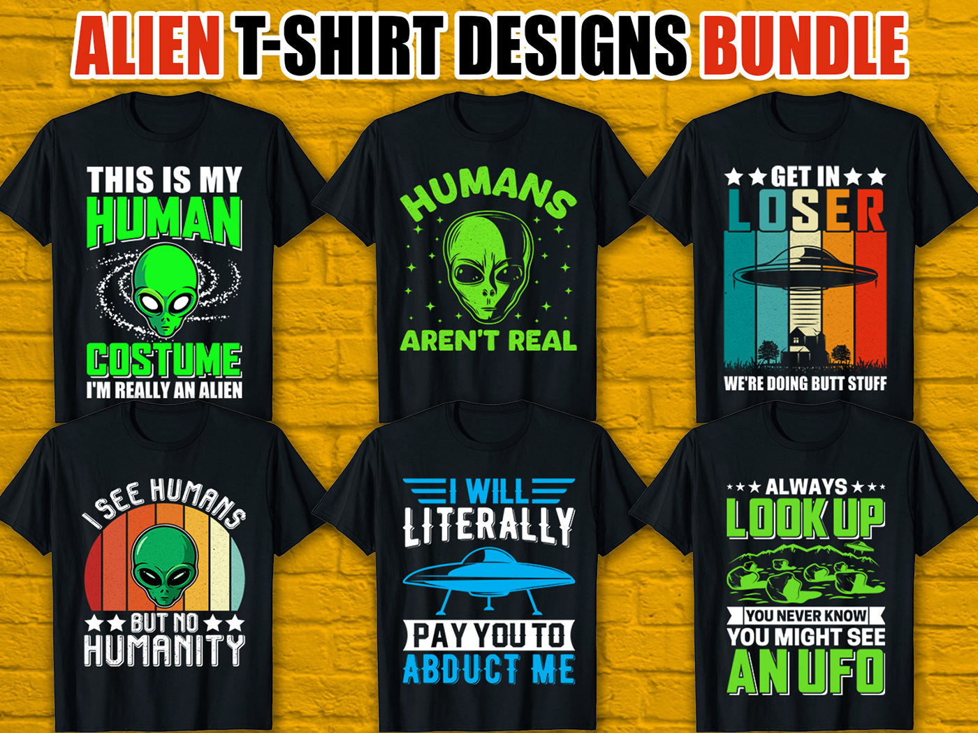 Alien T-shirt Designs Bundle