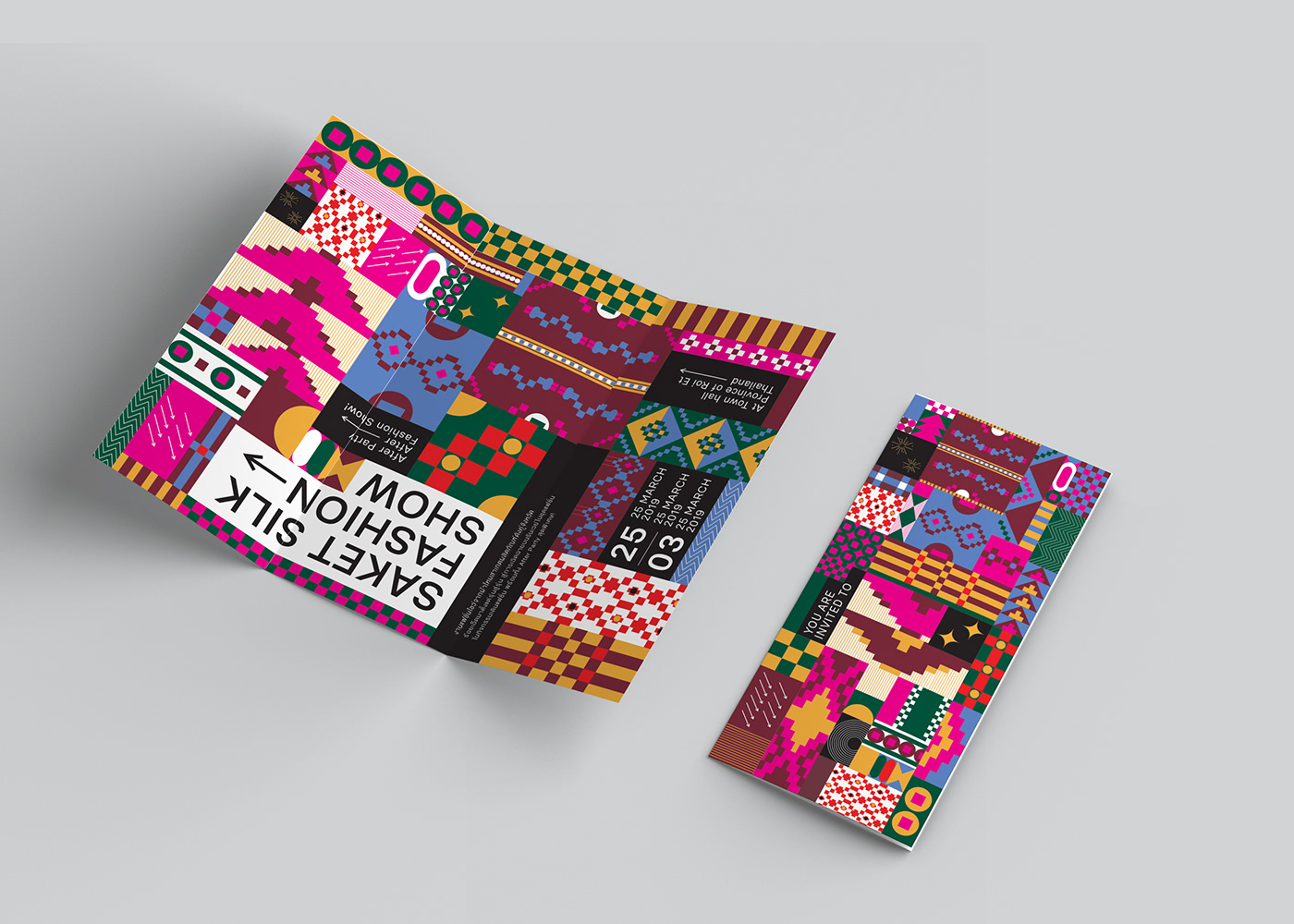 graphic design  Invitation Card pattern poster print thai silk vivid
