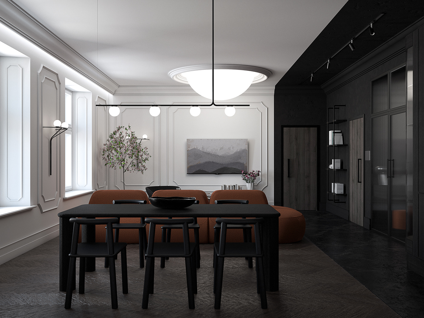 interior design  Interior tenement 3dviz blackandwhiteinterior classicinterior classicinteriordesign modernclassic