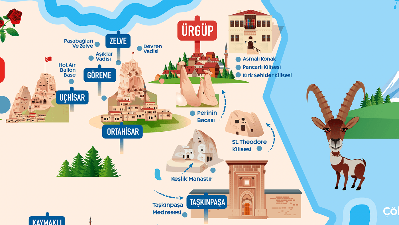 cappadocia Kapadokya nevşehir ILLUSTRATION  cartoon map travel map türkiye camel Tourism Map illustrated